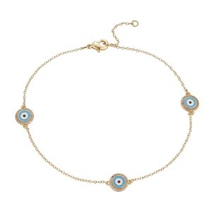 Gold-Plated Anklet Ankle Bracelet with Nazar Charm Amulets Evil Eye Protection